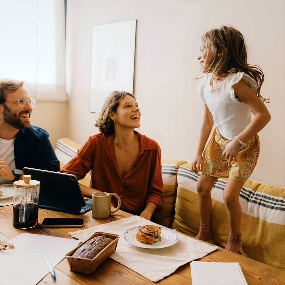 A relaxed parent and child at home, at ease knowing a lawyer is a phone call away